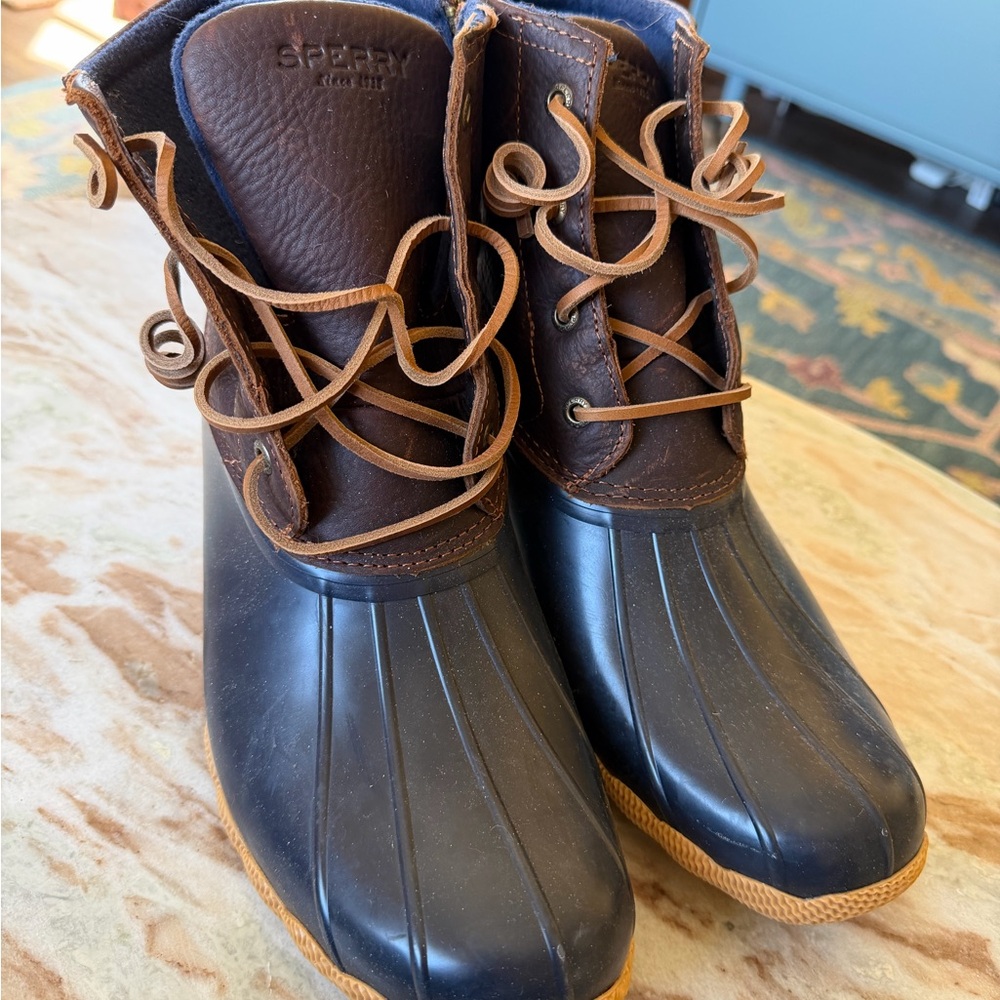 Sperry Brown Leather and Black Rubber Duck Boots